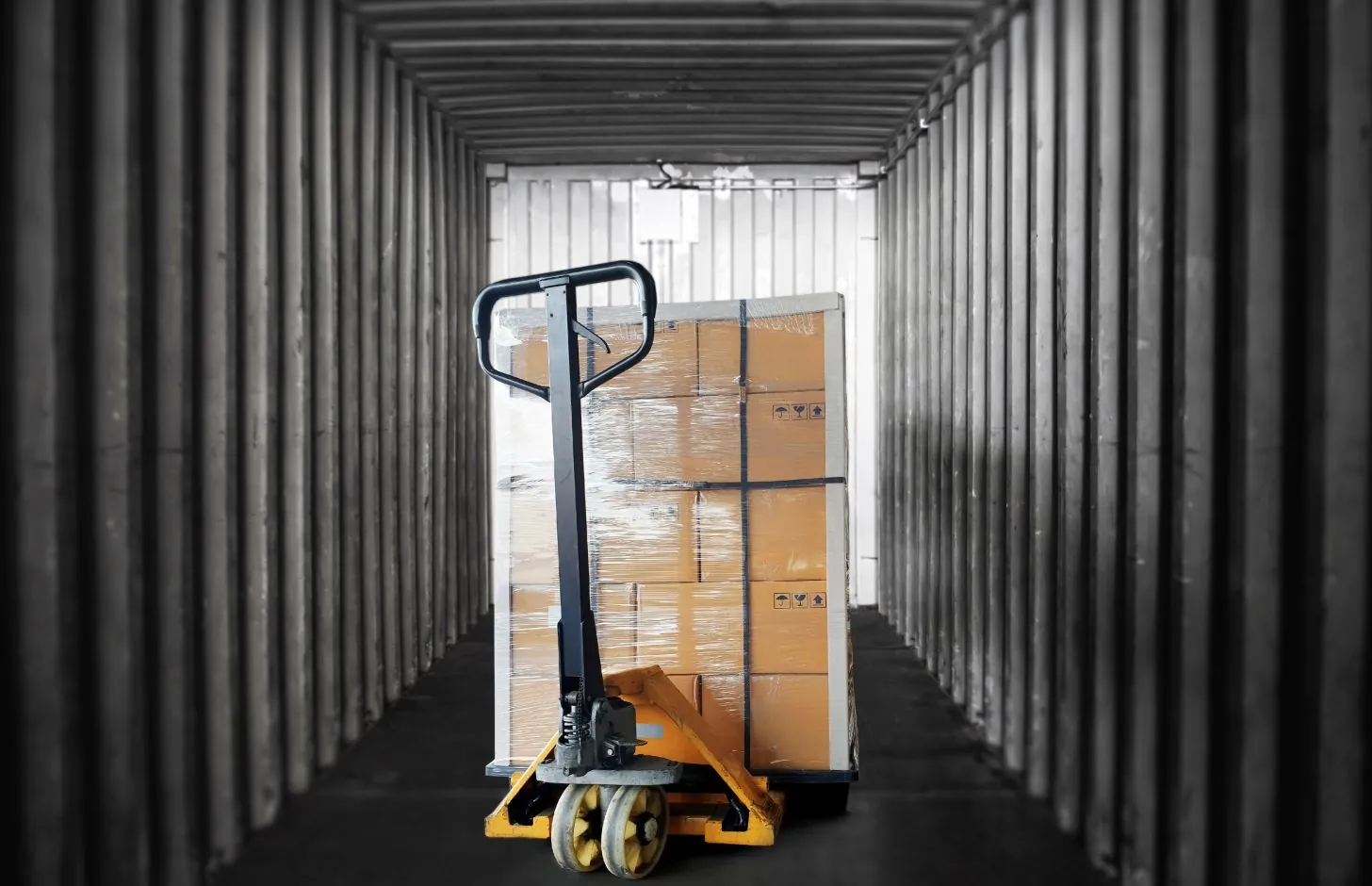 palletized cargo in a shipping container