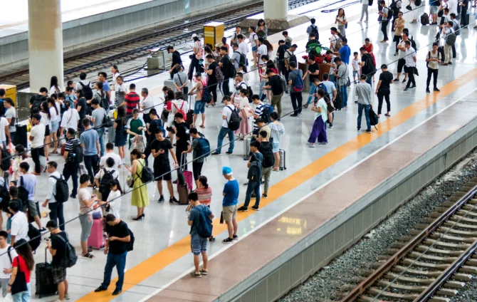Busy Train Station Platform
